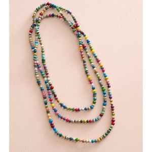Noonday dainty paper bead necklace; made with 💝 in Uganda